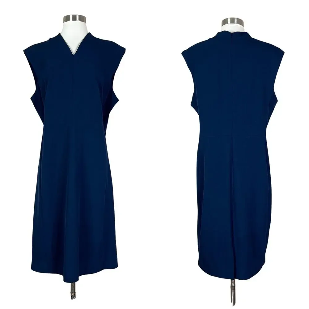 NEW MM LaFleur | Aditi Blue Tailored V Neck Sheath Workwear Minimalist Dress 16 - Picture 9 of 9